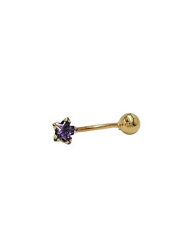 belly button piercing bananabell 18x6mm star cubic zirconia amethyst with ball 14k gold
