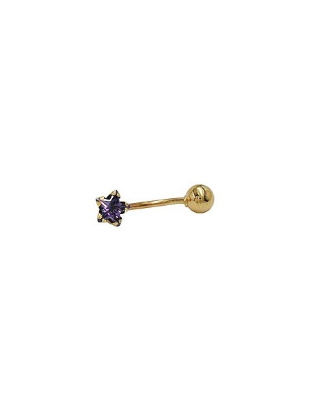 belly button piercing bananabell 18x6mm star cubic zirconia amethyst with ball 14k gold