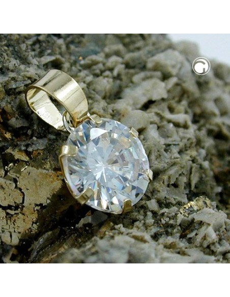pendant 8mm cubic zirconia white round 9kt gold