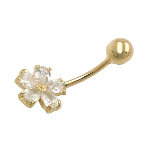 belly button piercing bananabell 23x10mm flower cubic zirconia shiny 9k gold