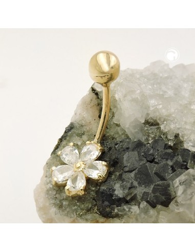 belly button piercing bananabell 23x10mm flower cubic zirconia shiny 9k gold