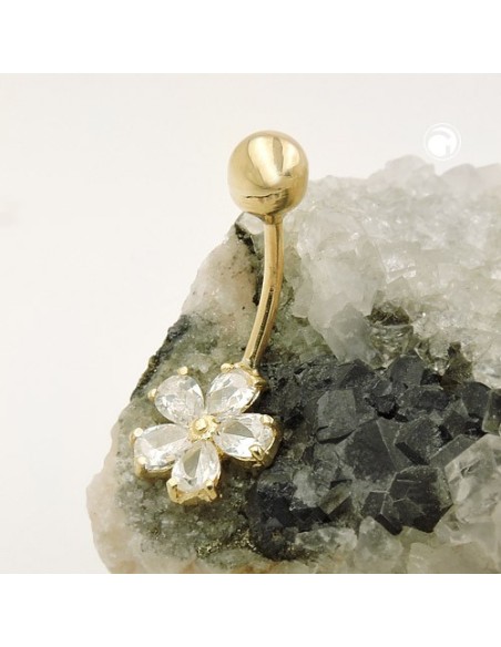 belly button piercing bananabell 23x10mm flower cubic zirconia shiny 9k gold