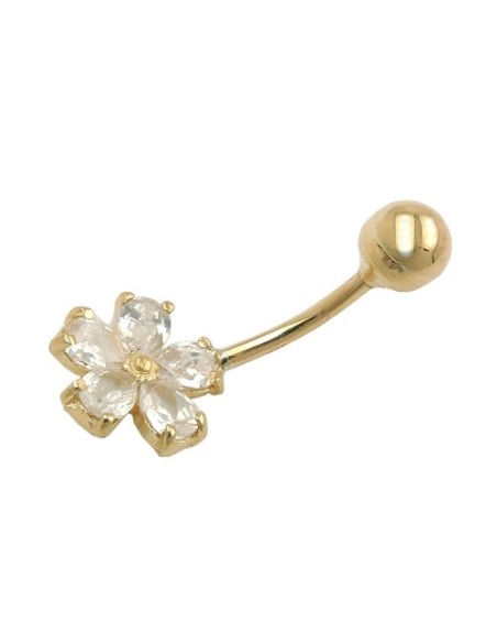 belly button piercing bananabell 23x10mm flower cubic zirconia shiny 9k gold