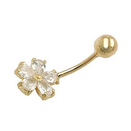 belly button piercing bananabell 23x10mm flower cubic zirconia shiny 9k gold