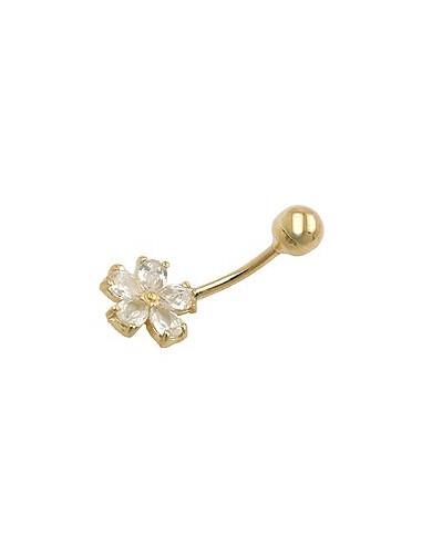 belly button piercing bananabell 23x10mm flower cubic zirconia shiny 9k gold