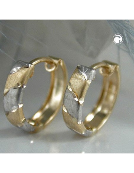 hoop earrings 12x3mm hinged hoop bicolor rhodium plated 9k gold