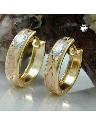 hoop earrings 12x3mm hinged tricolor diamond 9k gold