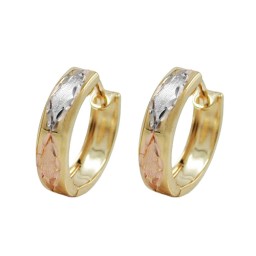hoop earrings 12x3mm hinged tricolor diamond 9k gold