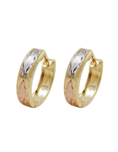 hoop earrings 12x3mm hinged tricolor diamond 9k gold