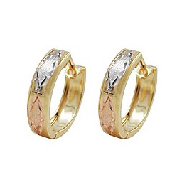 hoop earrings 12x3mm hinged tricolor diamond 9k gold