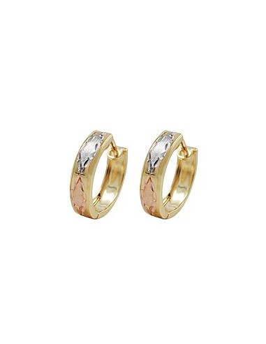 hoop earrings 12x3mm hinged tricolor diamond 9k gold
