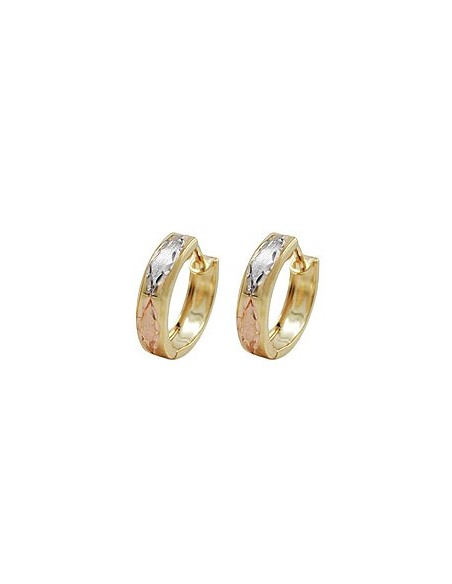 hoop earrings 12x3mm hinged tricolor diamond 9k gold