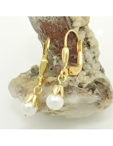 leverback earrings short dangle 25x5mm freshwater pearl 9k gold