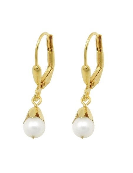 leverback earrings short dangle 25x5mm freshwater pearl 9k gold