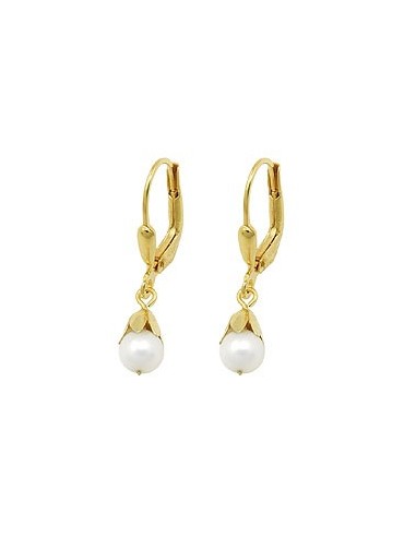 leverback earrings short dangle 25x5mm freshwater pearl 9k gold