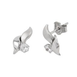 stud earrings 11x6mm leaf-shaped with white cubic zirconia 9k white gold