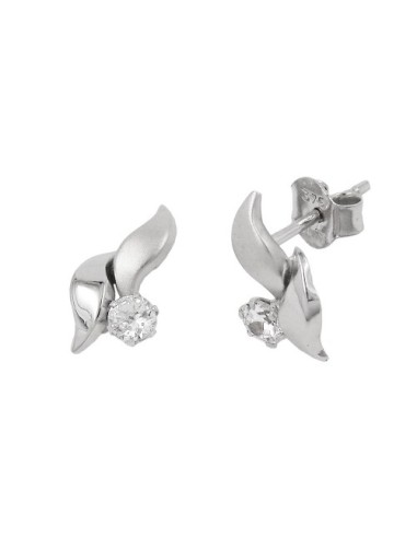 stud earrings 11x6mm leaf-shaped with white cubic zirconia 9k white gold
