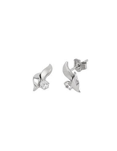 stud earrings 11x6mm leaf-shaped with white cubic zirconia 9k white gold