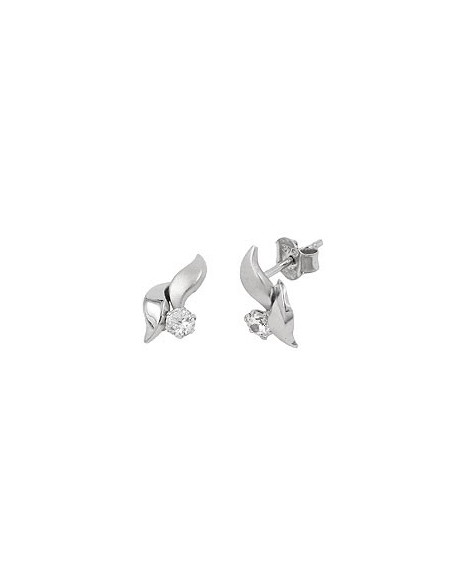 stud earrings 11x6mm leaf-shaped with white cubic zirconia 9k white gold