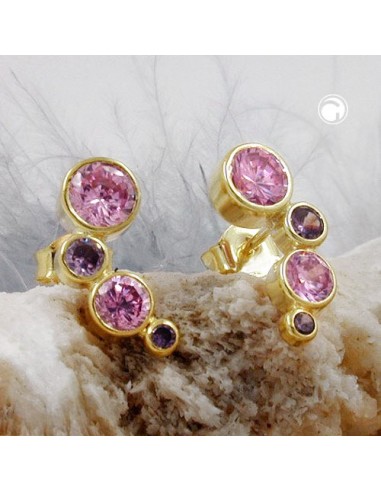 stud earrings 14x5mm cubic zirconia pink-purple 9k gold