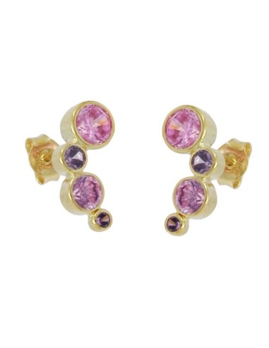 stud earrings 14x5mm cubic zirconia pink-purple 9k gold