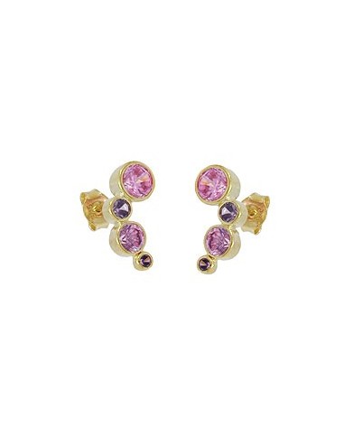 stud earrings 14x5mm cubic zirconia pink-purple 9k gold