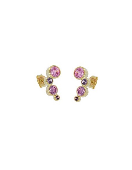 stud earrings 14x5mm cubic zirconia pink-purple 9k gold