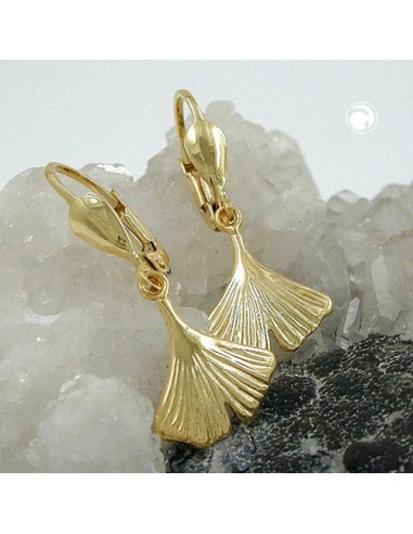 leverback earrings 27mm ginkgo leaf shiny 9k gold