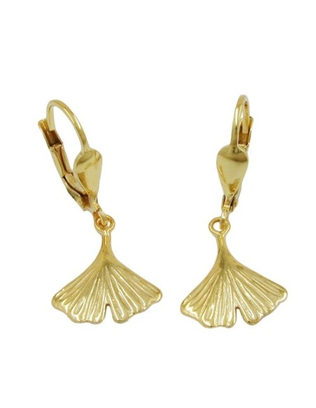 leverback earrings 27mm ginkgo leaf shiny 9k gold