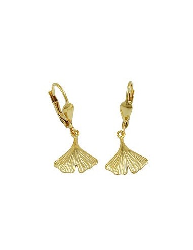 leverback earrings 27mm ginkgo leaf shiny 9k gold