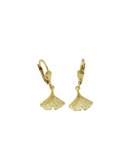 leverback earrings 27mm ginkgo leaf shiny 9k gold