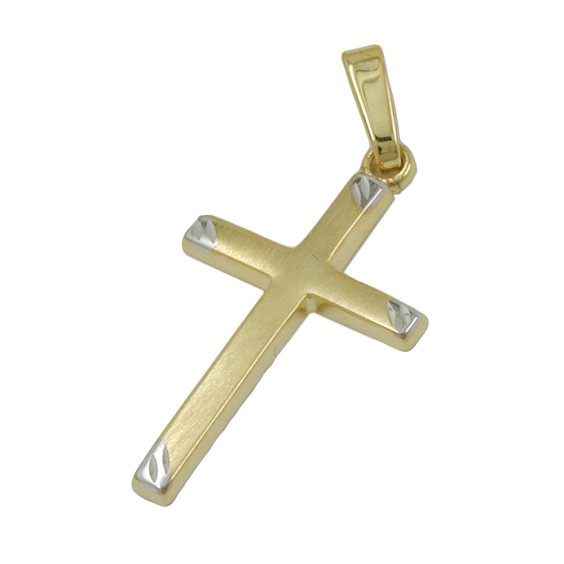 pendant 22x13mm cross bicolor matt 9k gold