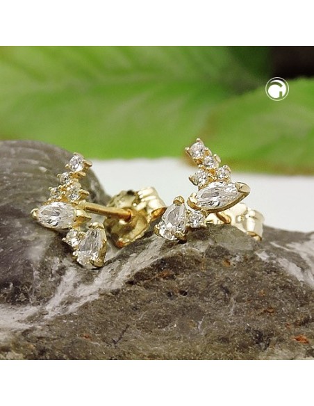 stud earrings 7x6mm fantasy bow with zirconias 9k gold