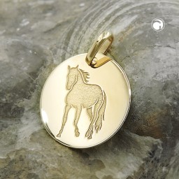 engraving pendant horse 9k gold