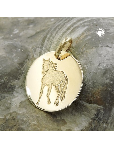 engraving pendant horse 9k gold