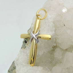 pendant cross two tone 9k gold