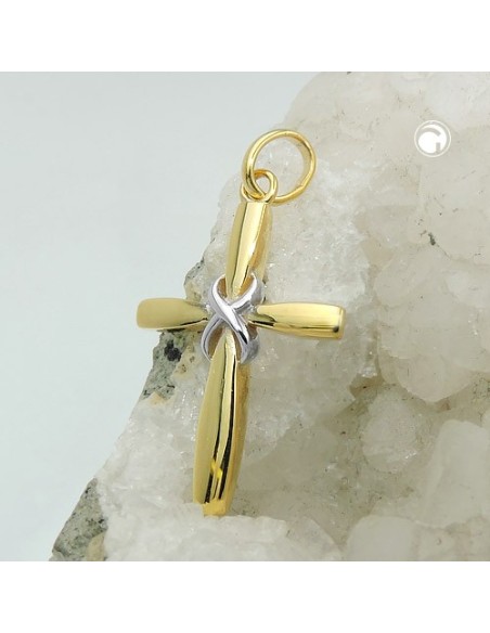 pendant cross two tone 9k gold