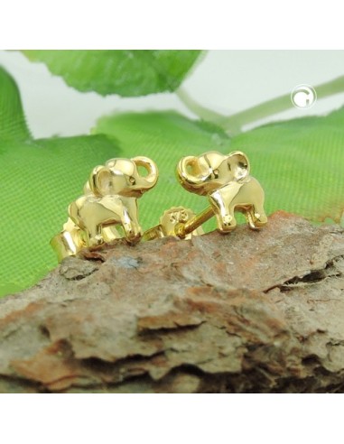 stud earrings 6x7mm small elephant shiny 9k gold