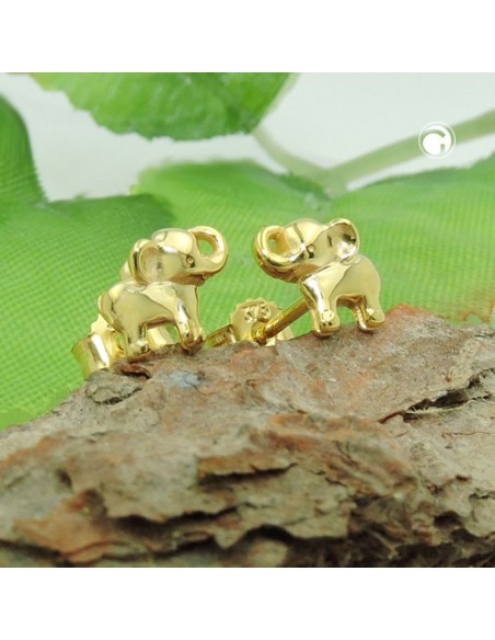 stud earrings 6x7mm small elephant shiny 9k gold
