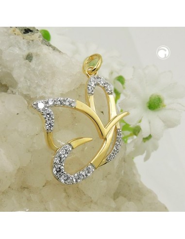 pendant butterfly zirconia 9k gold