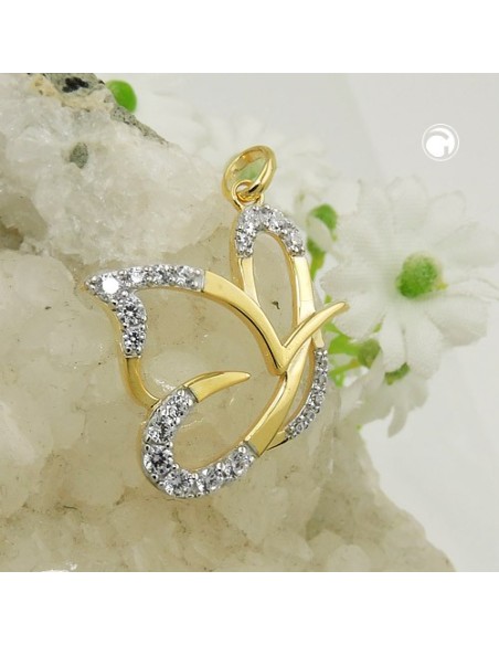 pendant butterfly zirconia 9k gold