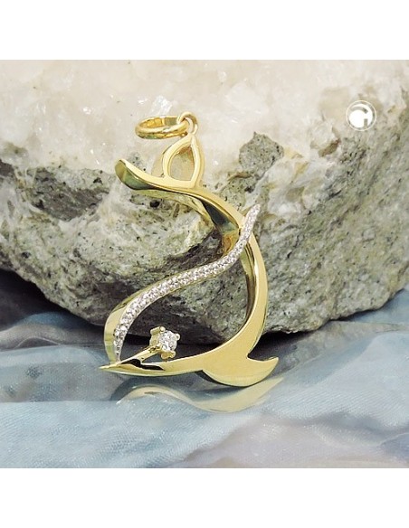 pendant dolphin zirconia 9k gold