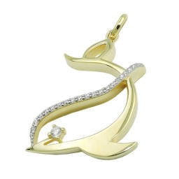 pendant dolphin zirconia 9k gold