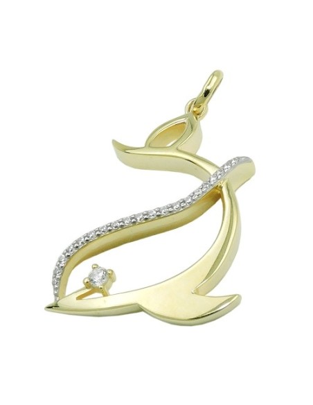 pendant dolphin zirconia 9k gold