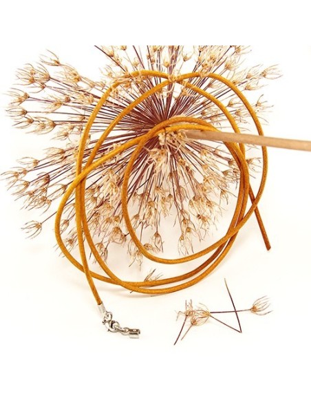 leather strap round cord cowhide 2mm yellow colored with 1x clasp silver colored ca. 1m