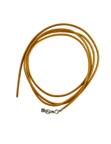 leather strap round cord cowhide 2mm yellow colored with 1x clasp silver colored ca. 1m