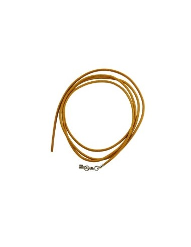 leather strap round cord cowhide 2mm yellow colored with 1x clasp silver colored ca. 1m