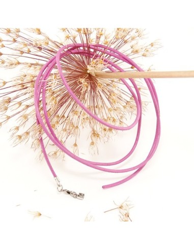 leather strap round cord cowhide 2mm pink colored with 1x clasp silver colored ca. 1m