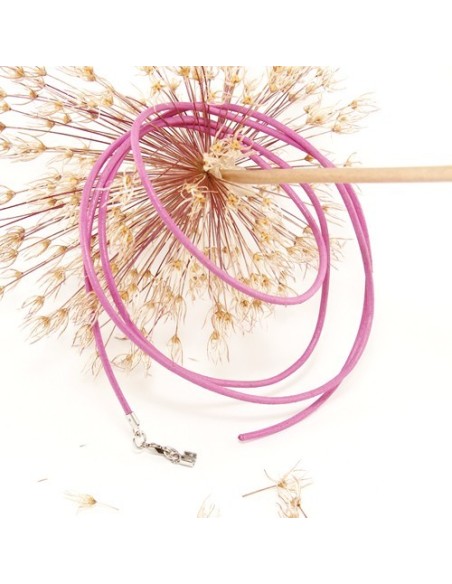 leather strap round cord cowhide 2mm pink colored with 1x clasp silver colored ca. 1m