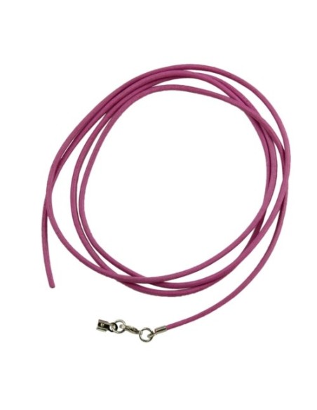 leather strap round cord cowhide 2mm pink colored with 1x clasp silver colored ca. 1m